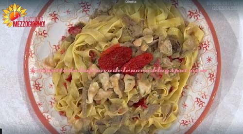 Pappardelle straccetti di pollo e carciofi ricetta Fabio Potenzano