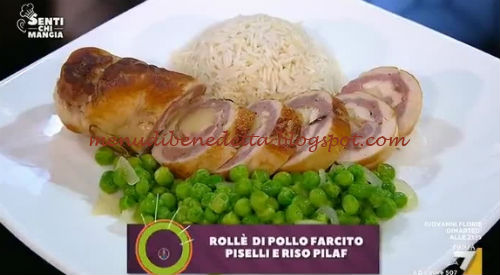 Rollè di pollo farcito con piselli e riso pilaf ricetta Benedetta Parodi