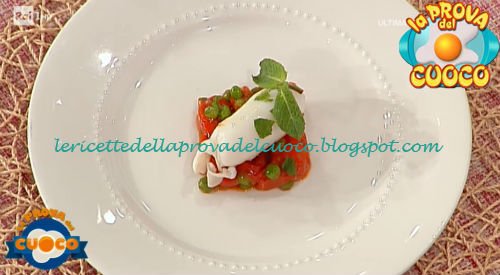 Seppie con piselli e pomodori caramellati ricetta Riccardo Facchini da Prova del Cuoco